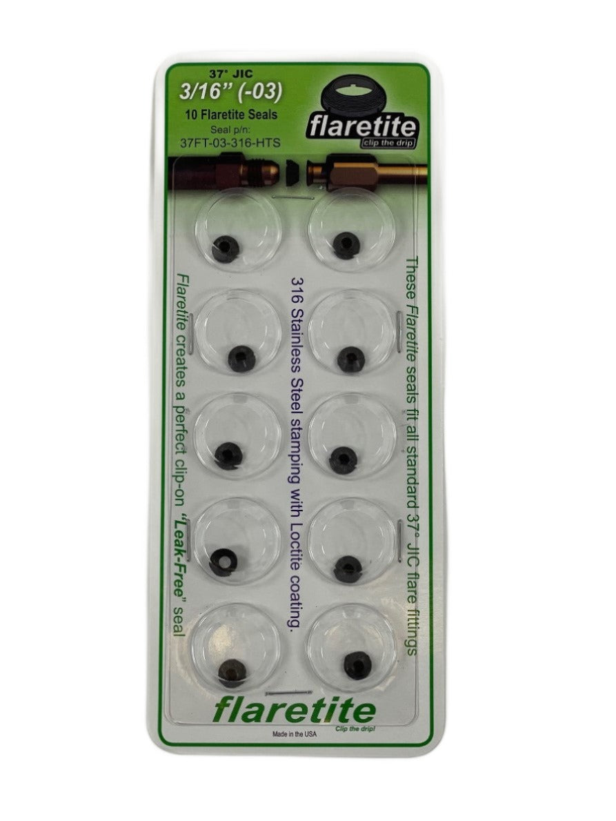3/16" (-03) Blister Pack of 10 seals, 37° JIC 316 Stainless Steel Loctite® Coated High Temp