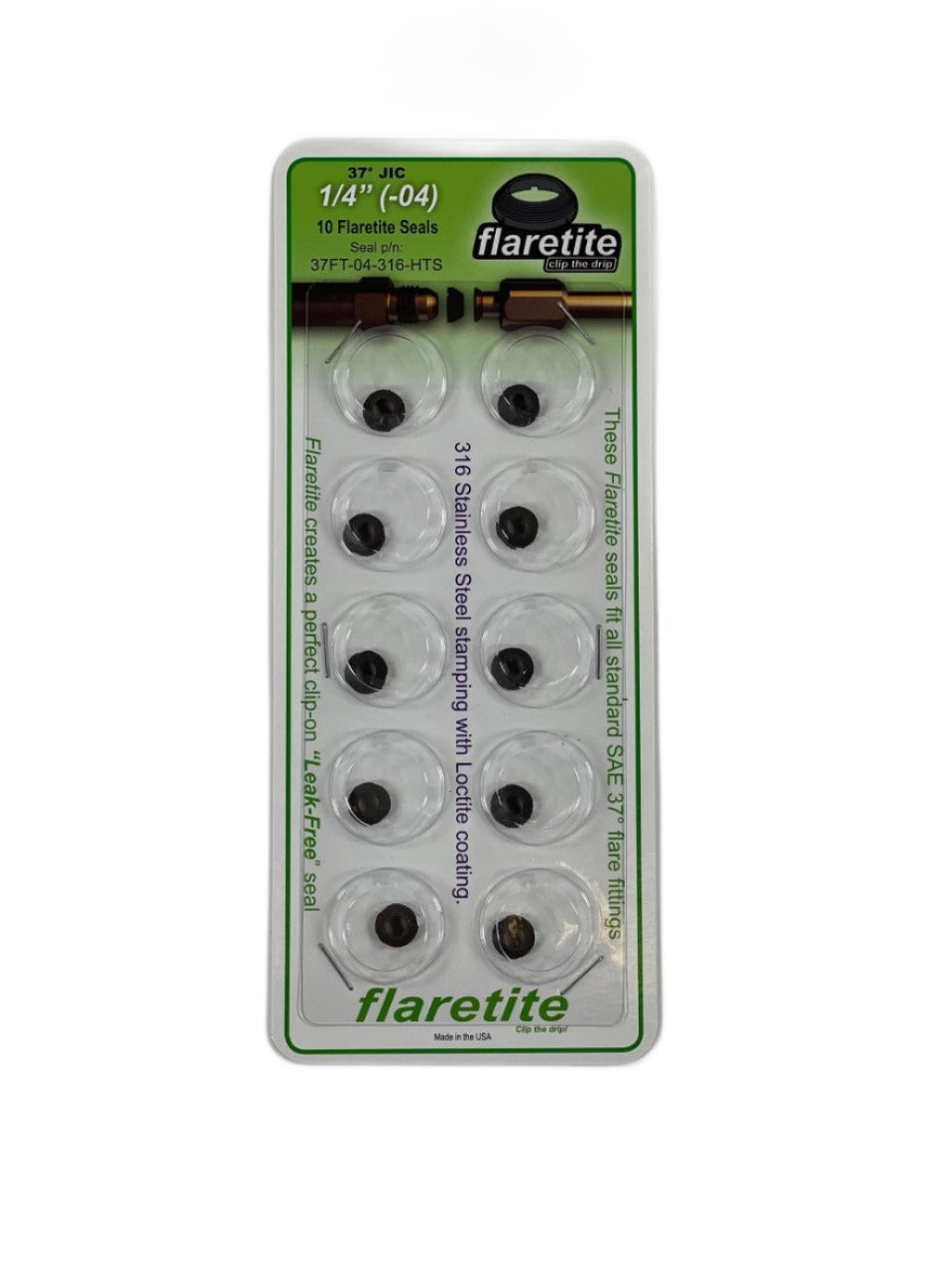 1/4" (-04) Blister Pack of 10 seals, 37° JIC 316 Stainless Steel Loctite® Coated High Temp