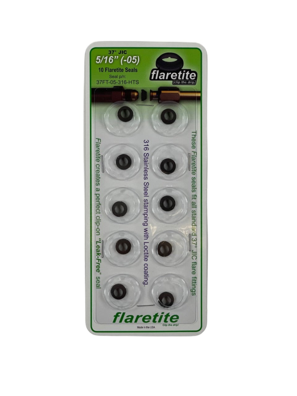 5/16" (-05) Blister Pack of 10 seals, 37° JIC 316 Stainless Steel Loctite® Coated High Temp