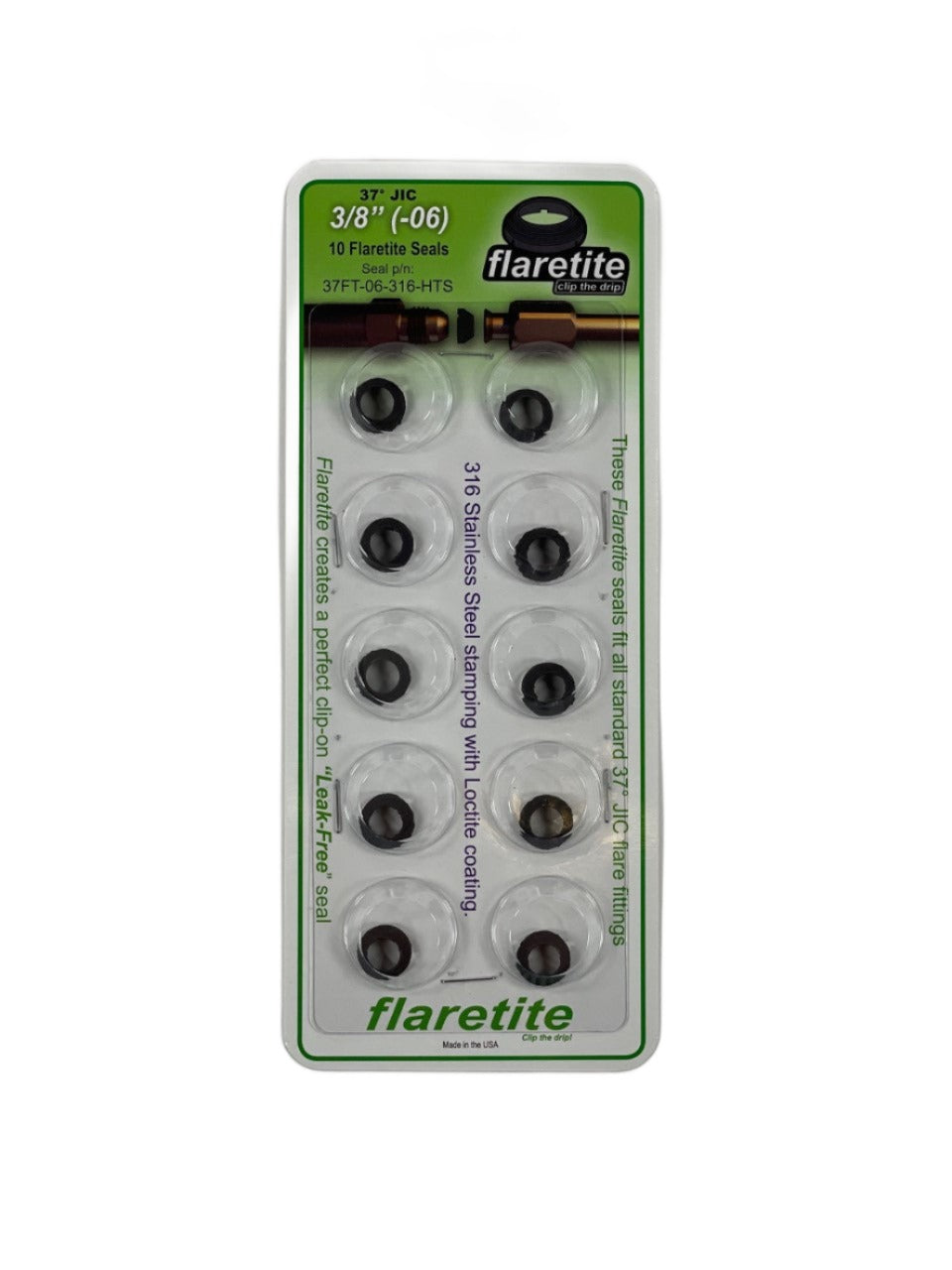 3/8" (-06) Blister Pack of 10 seals, 37° JIC 316 Stainless Steel Loctite® Coated High Temp