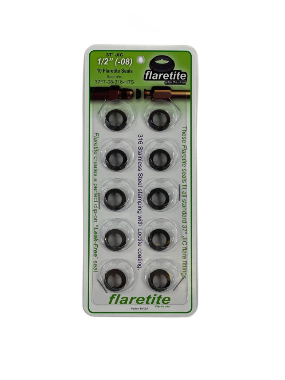 1/2" (-08) Blister Pack of 10 seals, 37° JIC 316 Stainless Steel Loctite® Coated High Temp