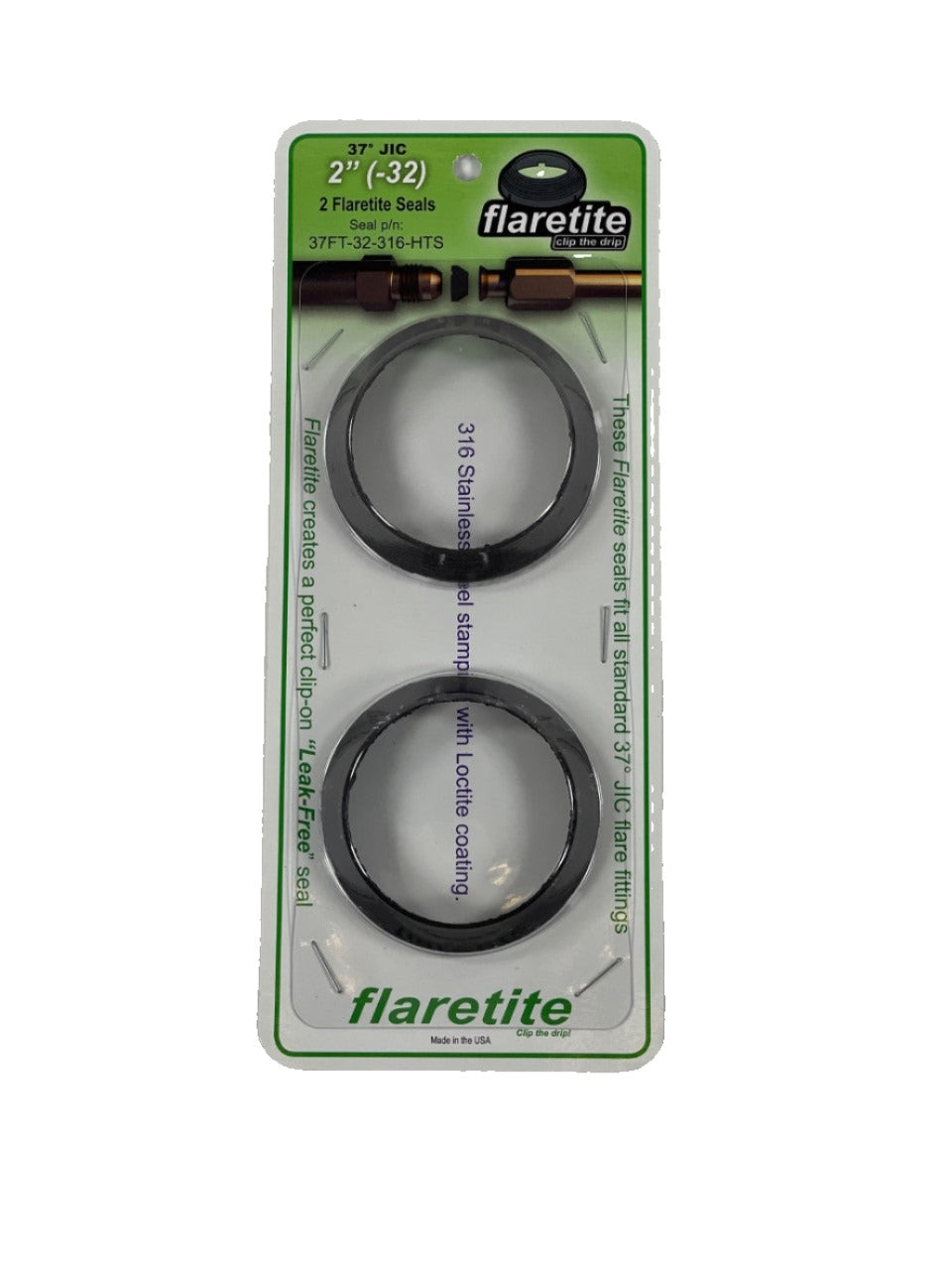 2" (-32) Blister Pack of 2 seals, 37° JIC 316 Stainless Steel Loctite® Coated High Temp