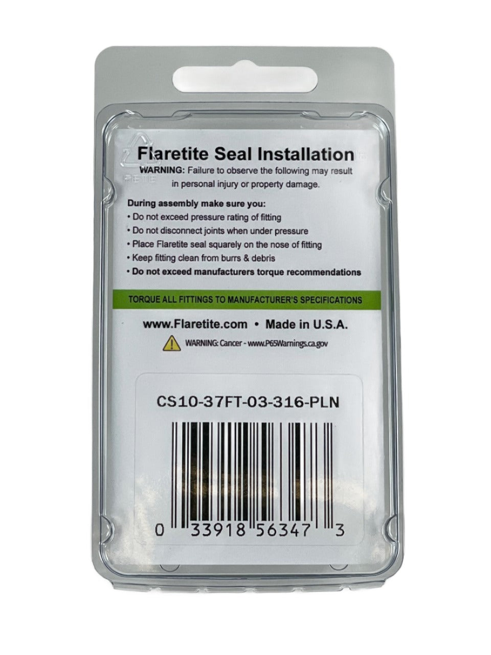 3/16" (-03), Clam Shell of 10 seals, 37° JIC 316 Stainless Steel Plain (Without Loctite®)