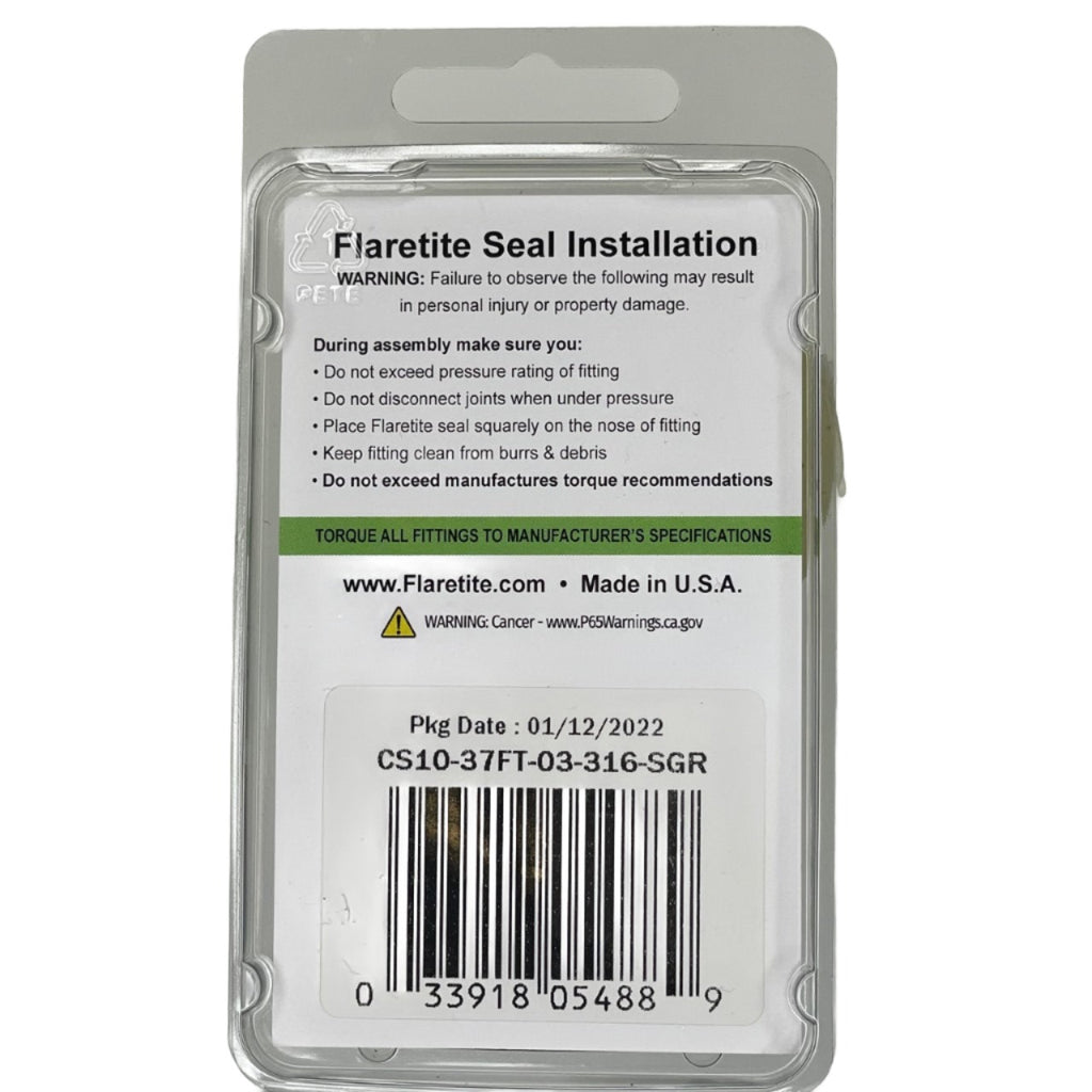 3/16" (-03) Clam Shell of 10 seals, 37° JIC 316 Stainless Steel Loctite® Coated