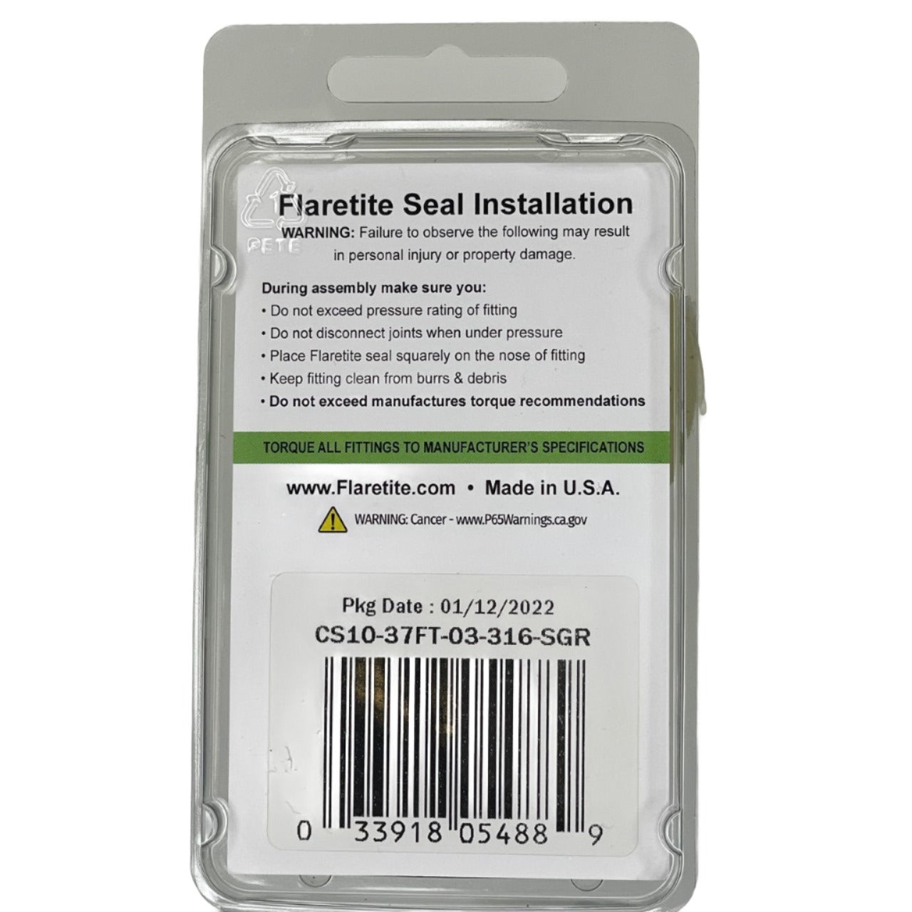 3/16" (-03) Clam Shell of 10 seals, 37° JIC 316 Stainless Steel Loctite® Coated