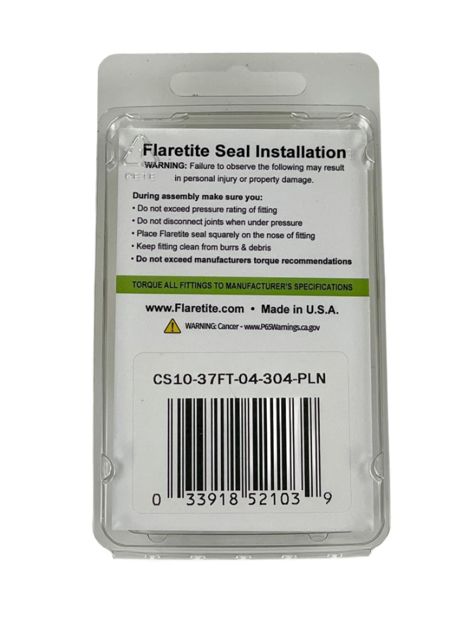 1/4" (-04), Clam Shell of 10 seals, 37° JIC 304 Stainless Steel Plain (Without Loctite®)