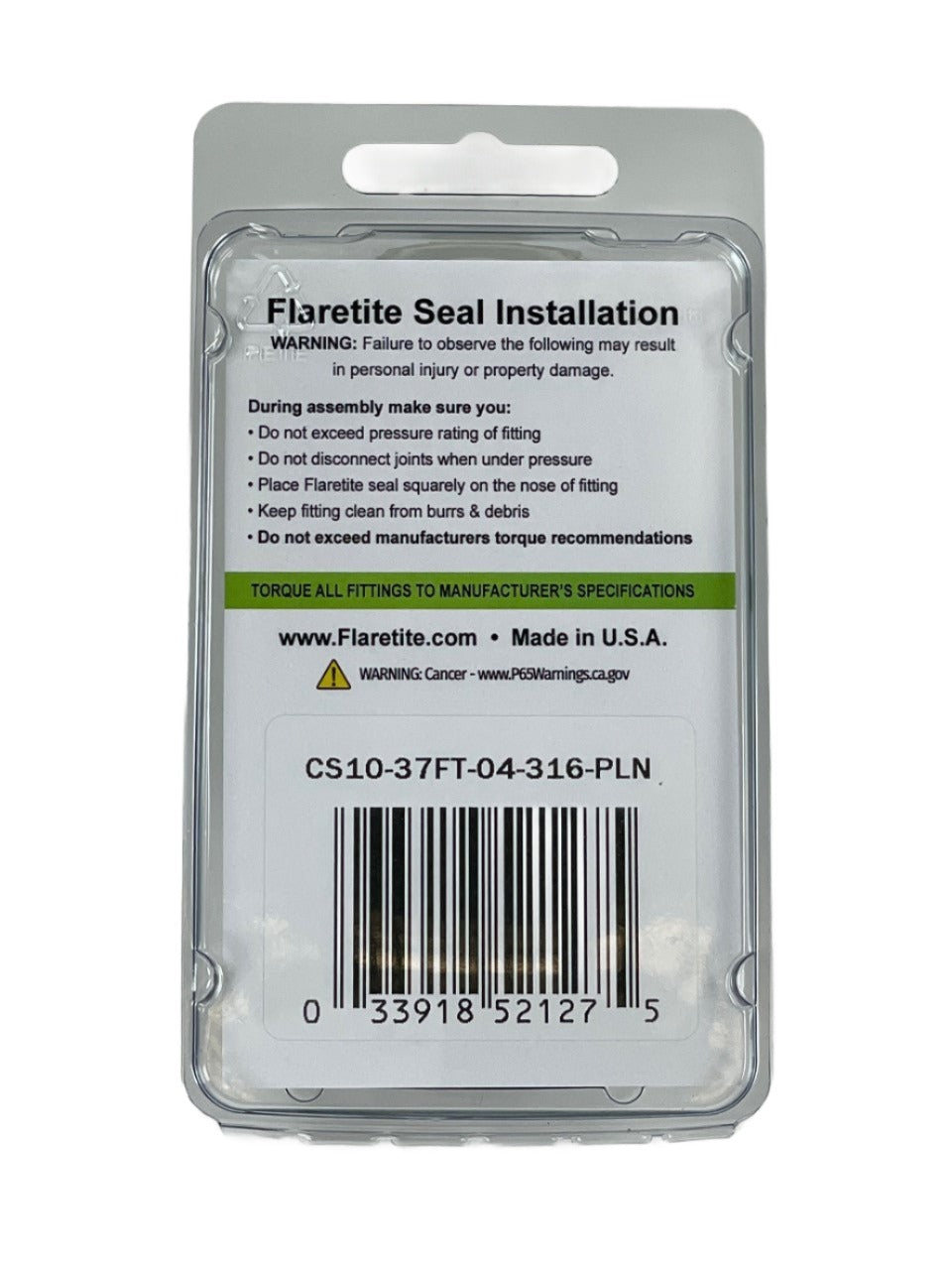 1/4" (-04), Clam Shell of 10 seals, 37° JIC 316 Stainless Steel Plain (Without Loctite®)
