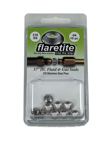 1/4" (-04), Clam Shell of 10 seals, 37° JIC 316 Stainless Steel Plain (Without Loctite®)