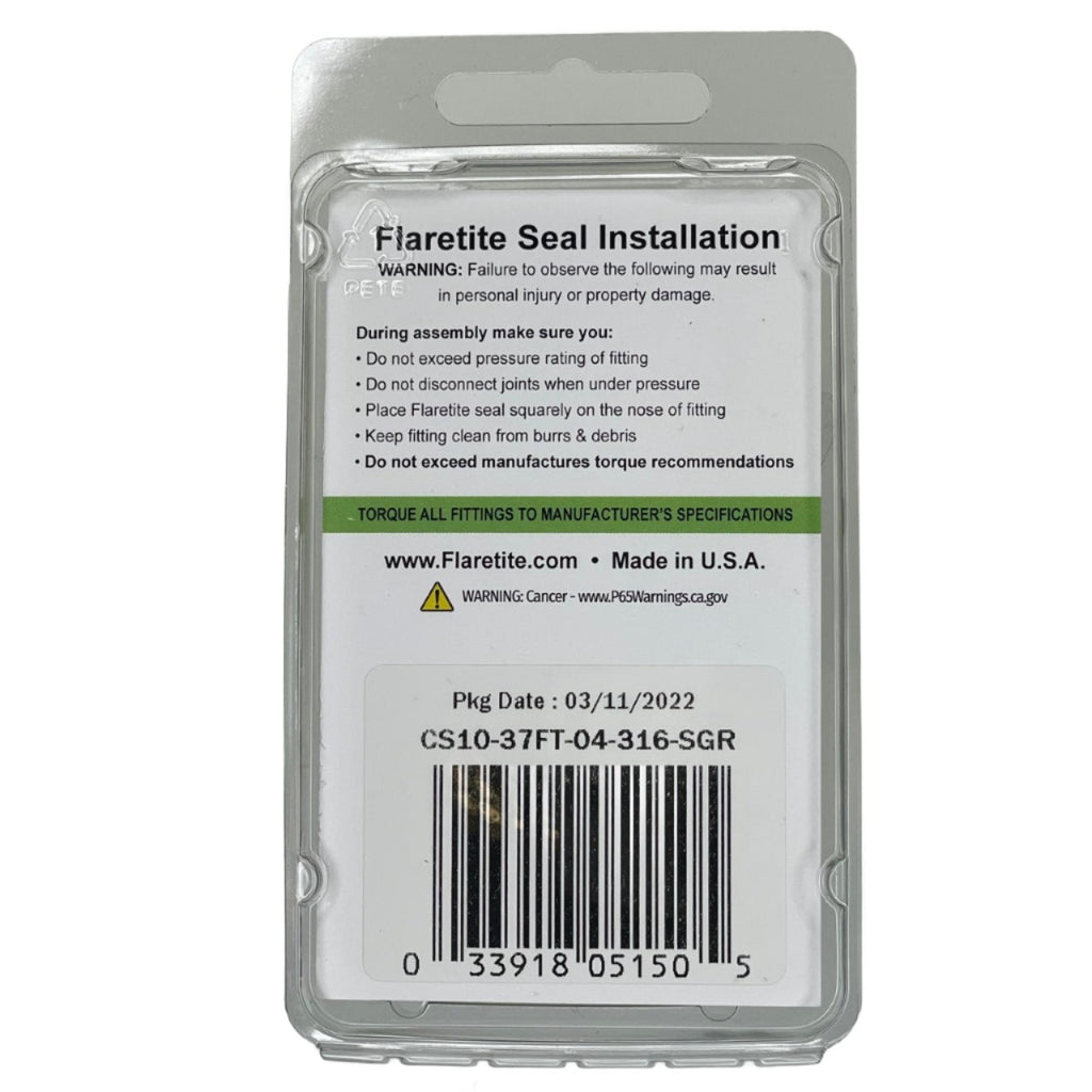 1/4" (-04) Clam Shell of 10 seals, 37° JIC 316 Stainless Steel Loctite® Coated