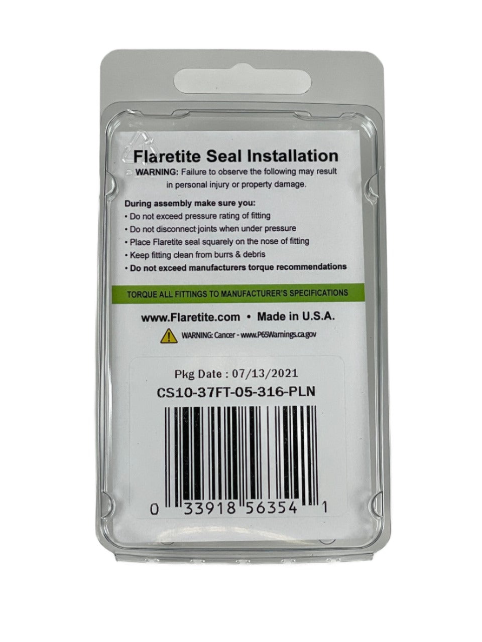 5/16" (-05), Clam Shell of 10 seals, 37° JIC 316 Stainless Steel Plain (Without Loctite®)