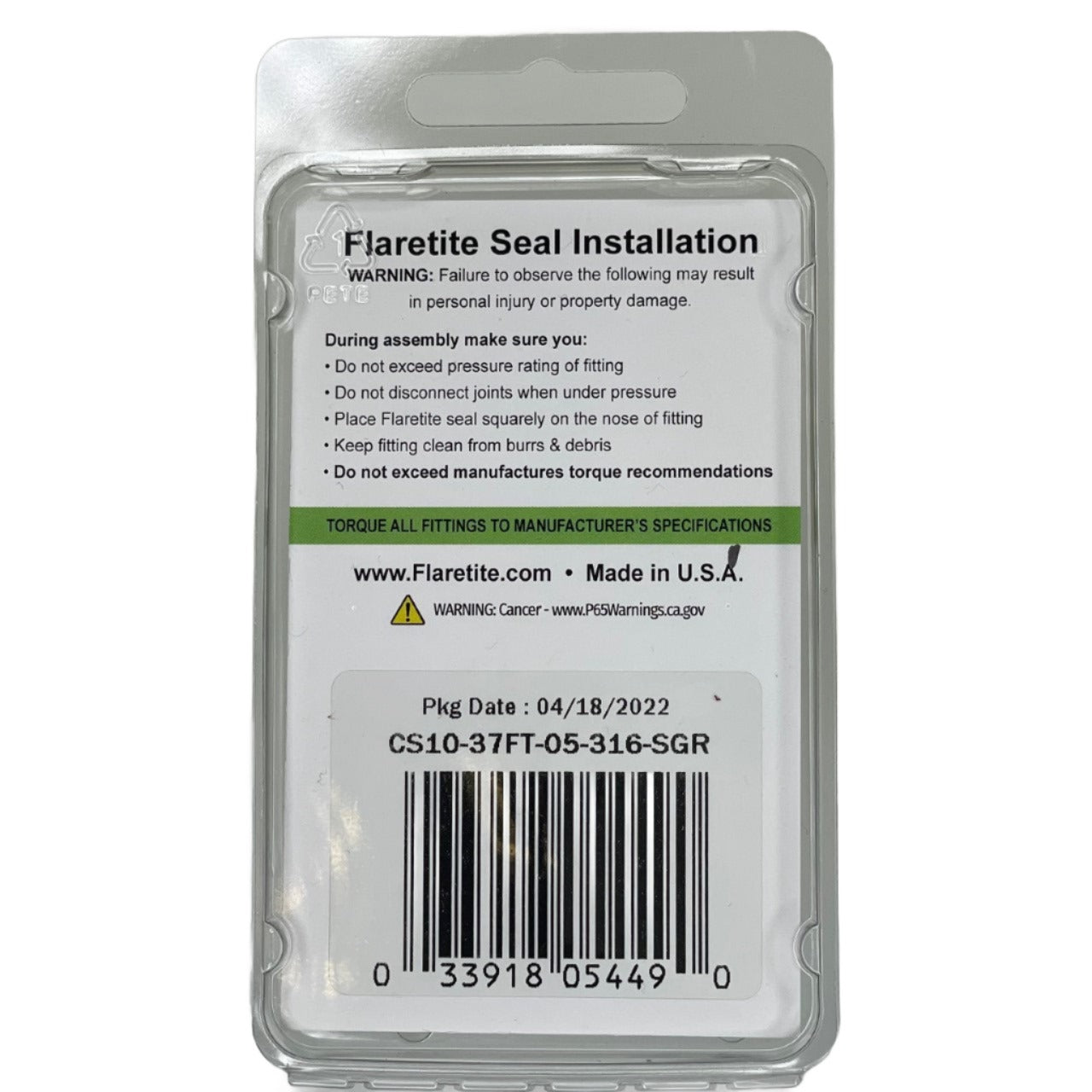 5/16" (-05) Clam Shell of 10 seals, 37° JIC 316 Stainless Steel Loctite® Coated