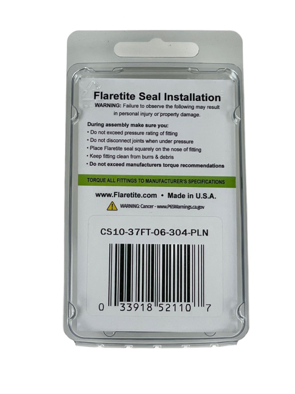 3/8" (-06), Clam Shell of 10 seals, 37° JIC 304 Stainless Steel Plain (Without Loctite®)
