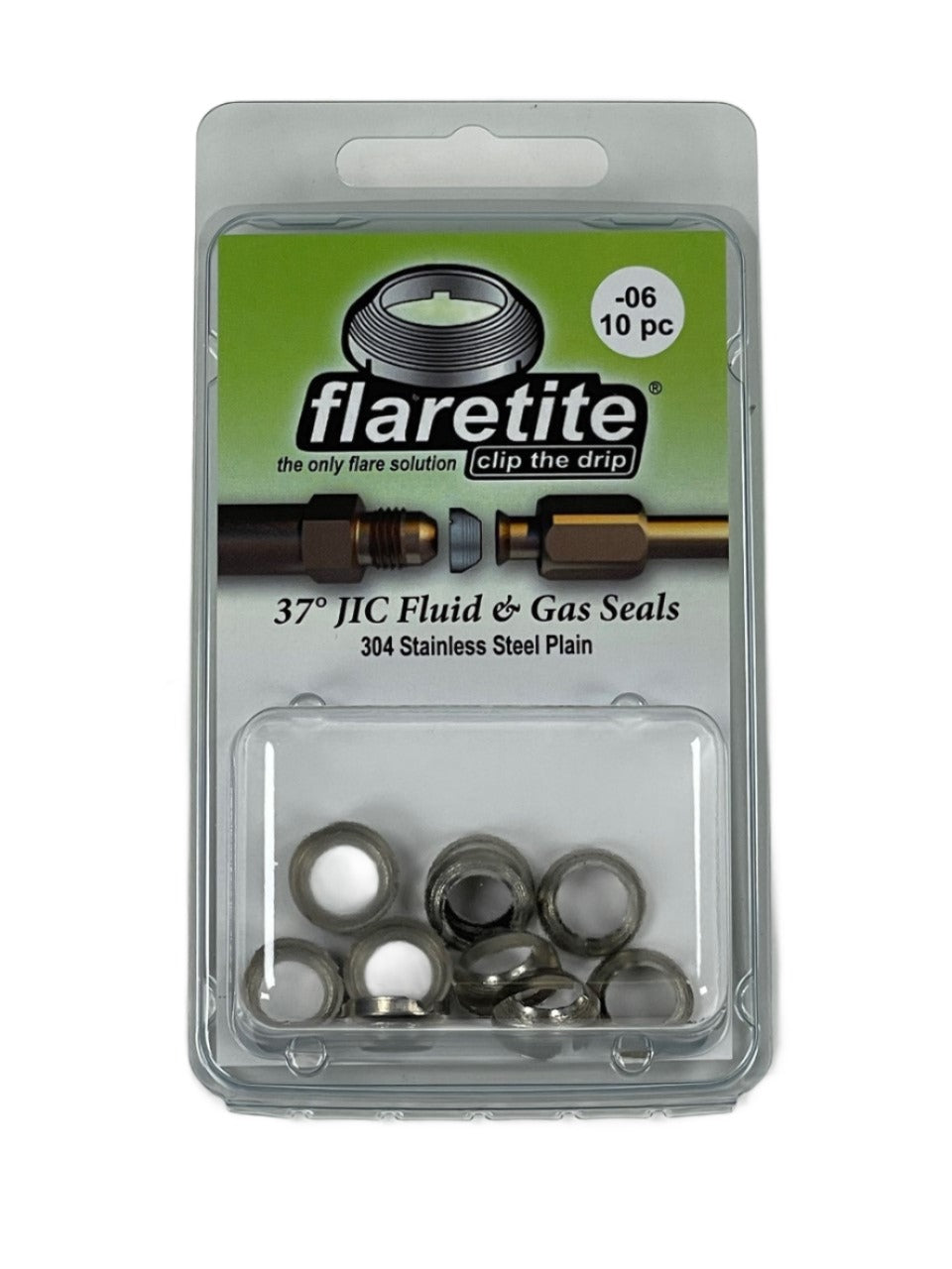 3/8" (-06), Clam Shell of 10 seals, 37° JIC 304 Stainless Steel Plain (Without Loctite®)
