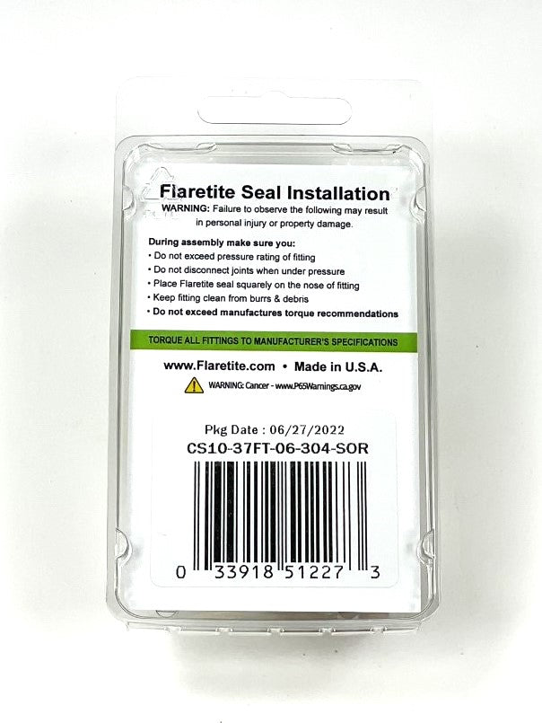 3/8" (-06) Clam Shell of 10 seals, 37° JIC 304 Stainless Steel Loctite® Coated