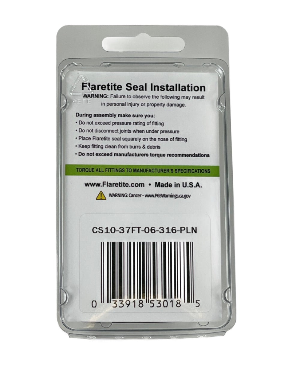 3/8" (-06), Clam Shell of 10 seals, 37° JIC 316 Stainless Steel Plain (Without Loctite®)
