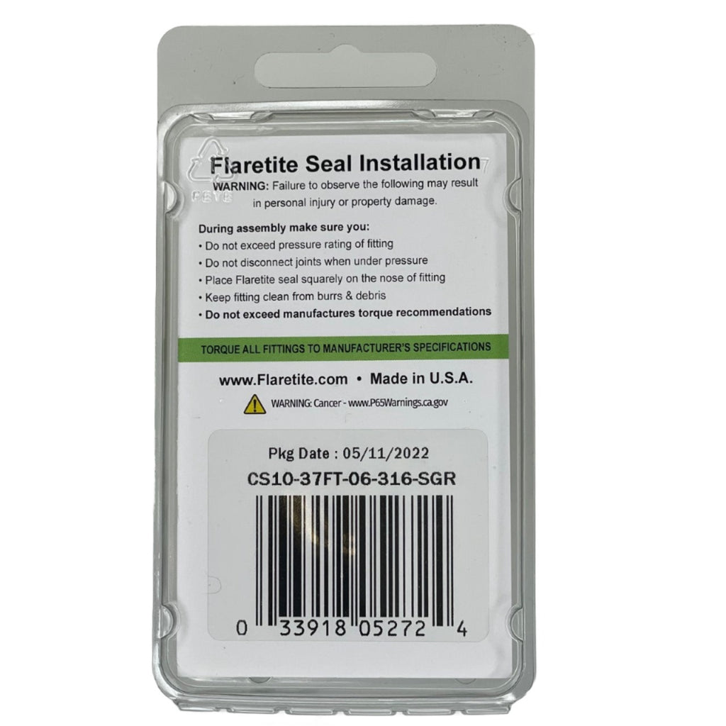 3/8" (-06) Clam Shell of 10 seals, 37° JIC 316 Stainless Steel Loctite® Coated