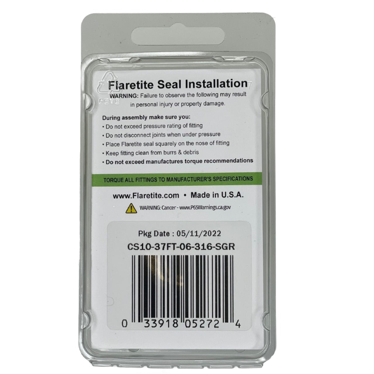 3/8" (-06) Clam Shell of 10 seals, 37° JIC 316 Stainless Steel Loctite® Coated