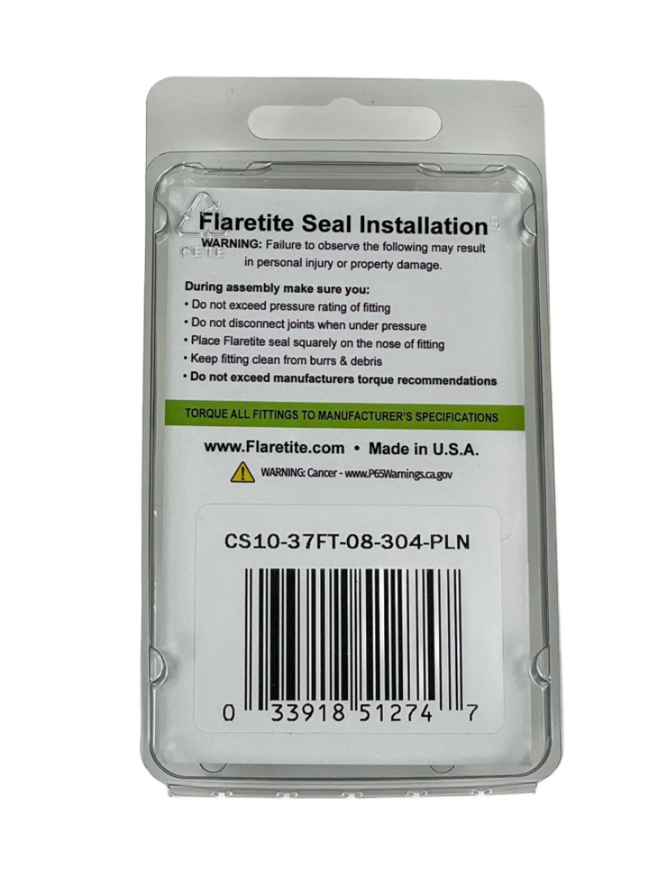 1/2" (-08), Clam Shell of 10 seals, 37° JIC 304 Stainless Steel Plain (Without Loctite®)