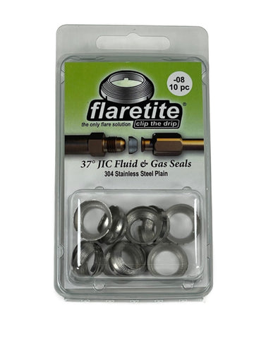 1/2" (-08), Clam Shell of 10 seals, 37° JIC 304 Stainless Steel Plain (Without Loctite®)