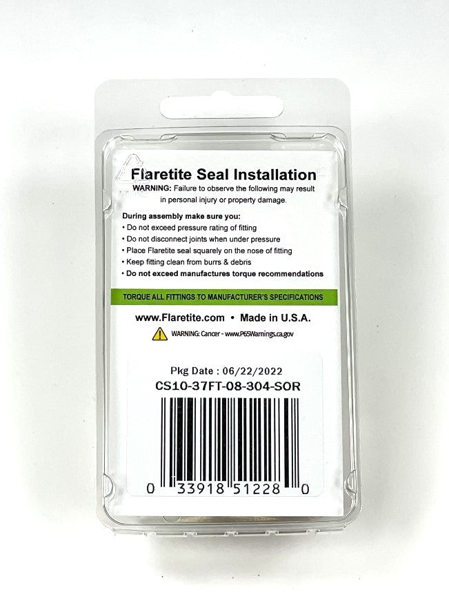 1/2" (-08), Clam Shell of 10 seals, 37° JIC 304 Stainless Steel Loctite® Coated