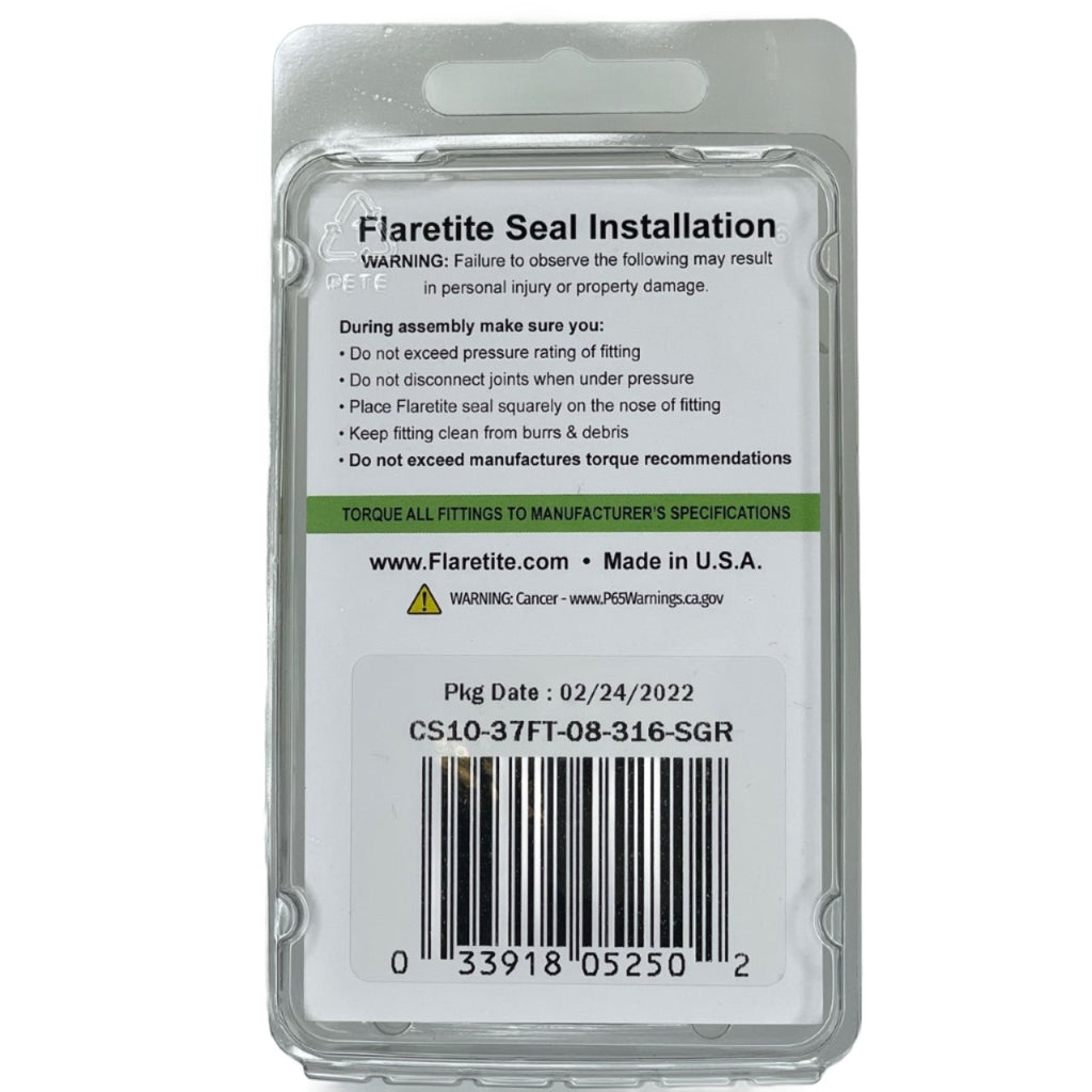1/2" (-08) Clam Shell of 10 seals, 37° JIC 316 Stainless Steel Loctite® Coated