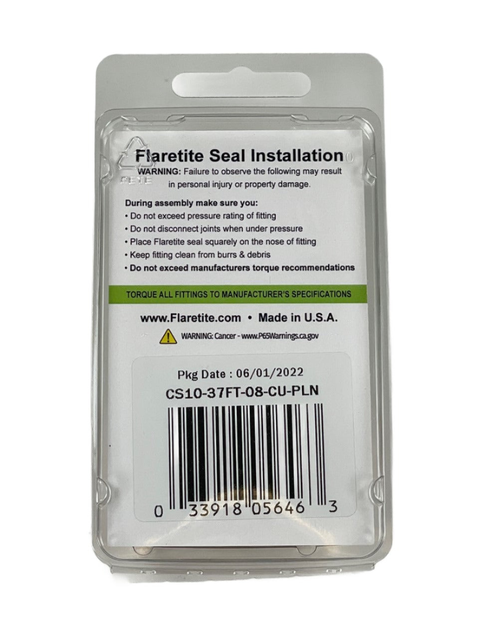 1/2" (-08), Clam Shell of 10 seals, 37° JIC Copper Plain (Without Loctite®)