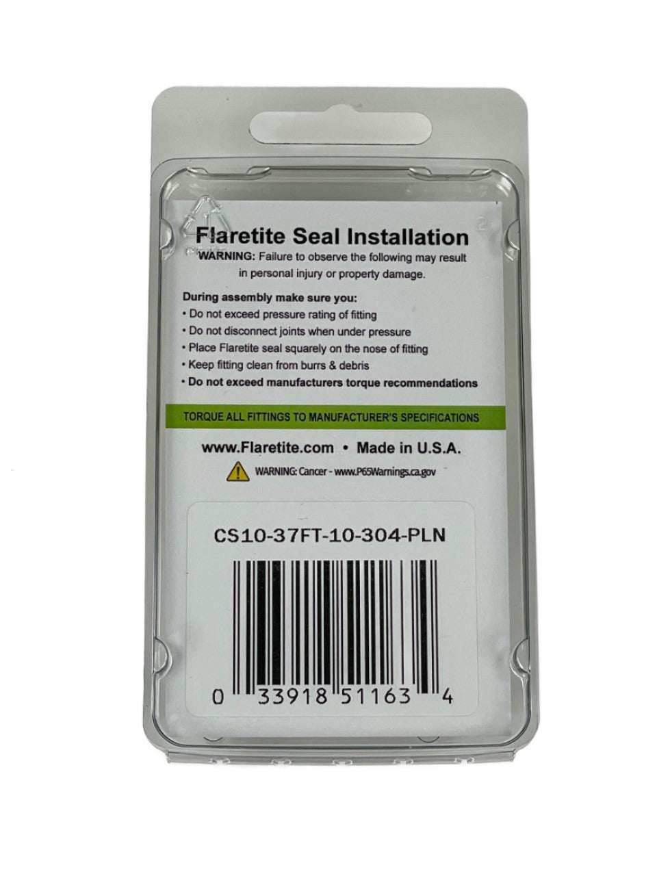 5/8" (-10), Clam Shell of 10 seals, 37° JIC 304 Stainless Steel Plain (Without Loctite®)
