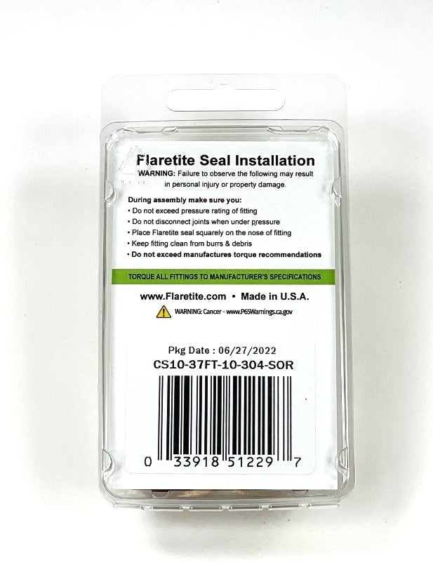 5/8" (-10) Clam Shell of 10 seals, 37° JIC 304 Stainless Steel Loctite® Coated