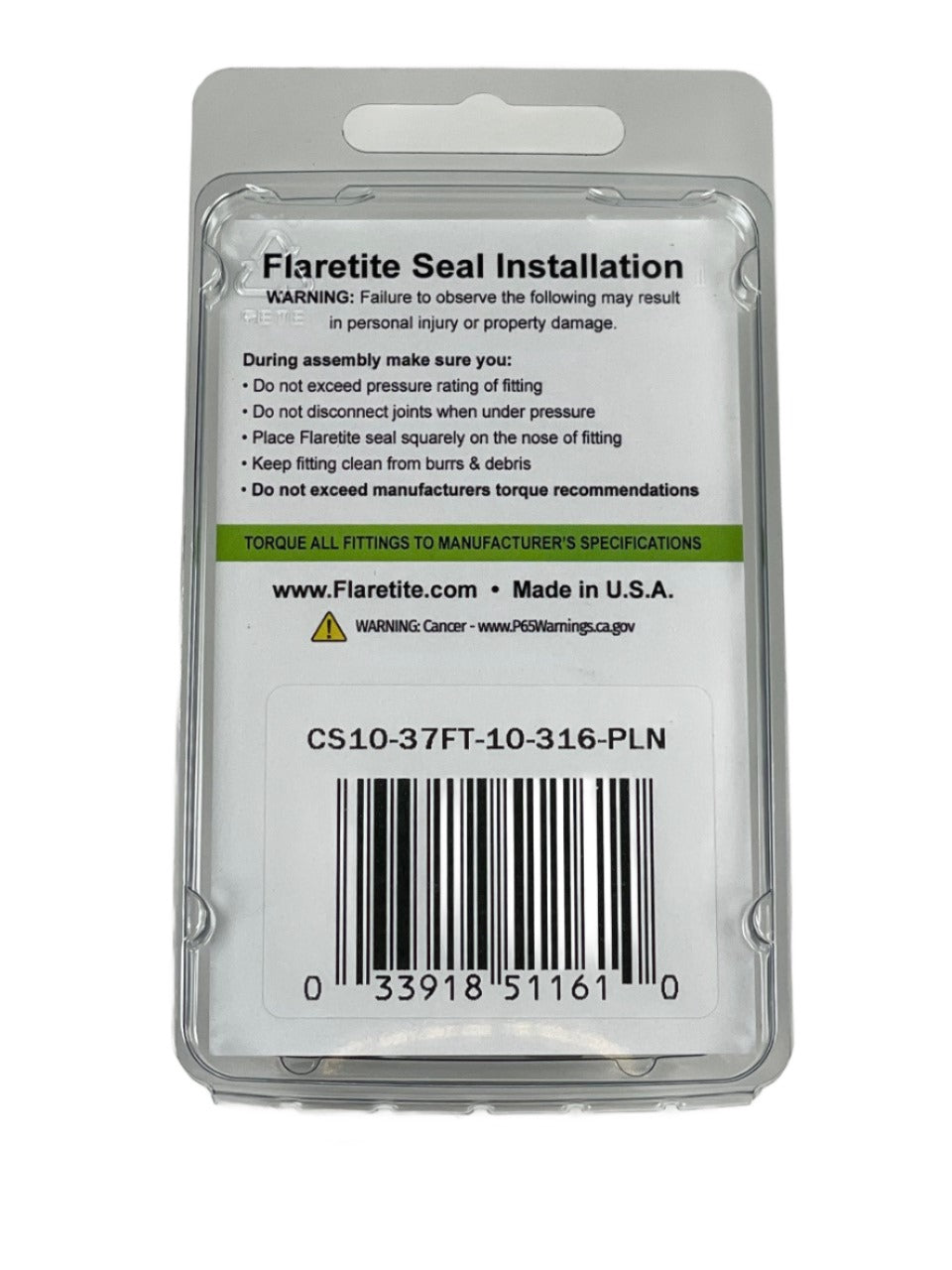 5/8" (-10), Clam Shell of 10 seals, 37° JIC 316 Stainless Steel Plain (Without Loctite®)