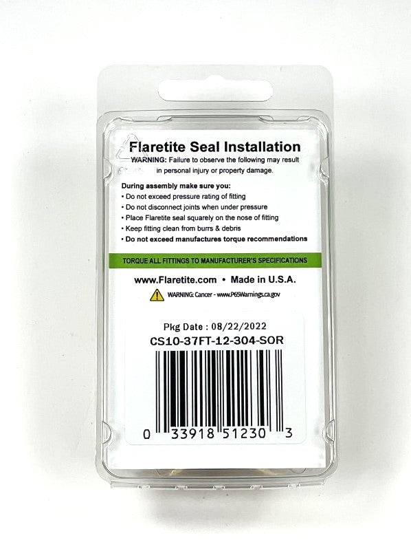 3/4" (-12) Clam Shell of 10 seals, 37° JIC 304 Stainless Steel Loctite® Coated