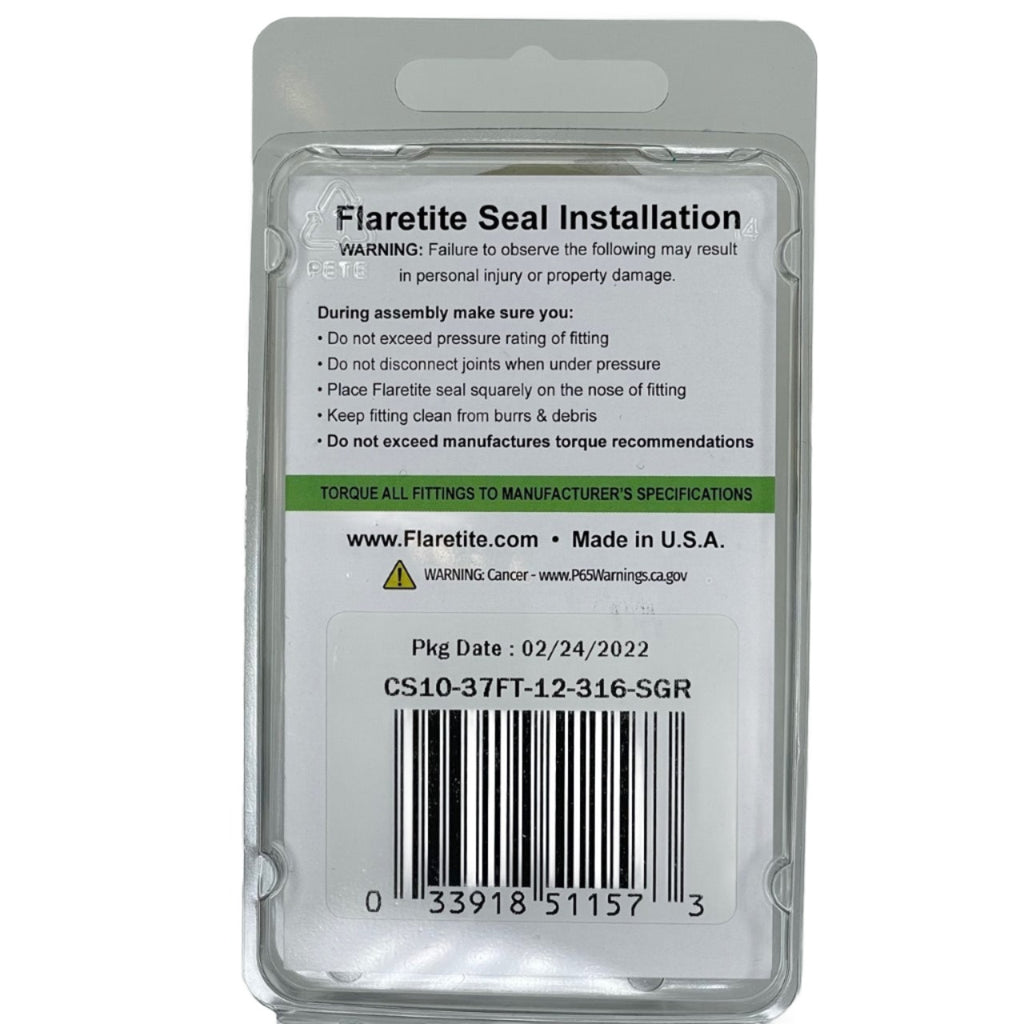 3/4" (-12) Clam Shell of 10 seals, 37° JIC 316 Stainless Steel Loctite® Coated