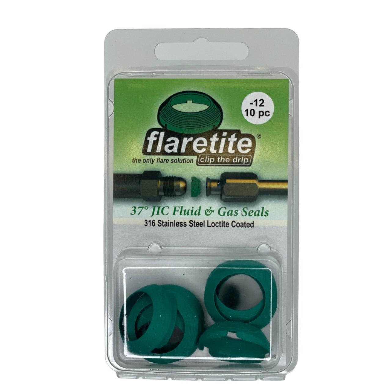 3/4" (-12) Clam Shell of 10 seals, 37° JIC 316 Stainless Steel Loctite® Coated