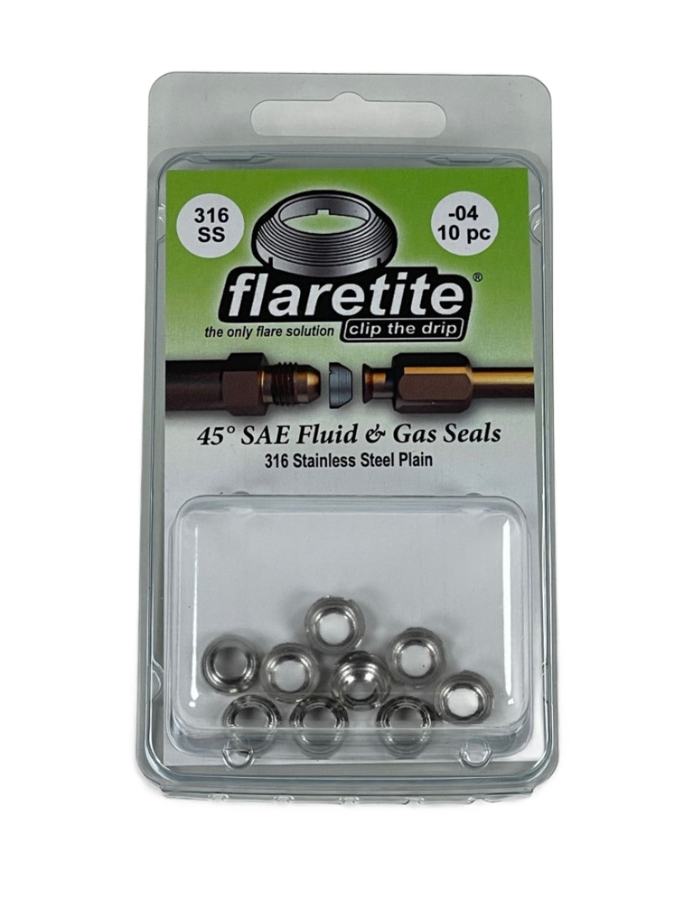 1/4" (-04), Clam Shell of 10 seals, 45° SAE 316 Stainless Steel Plain (Without Loctite®)