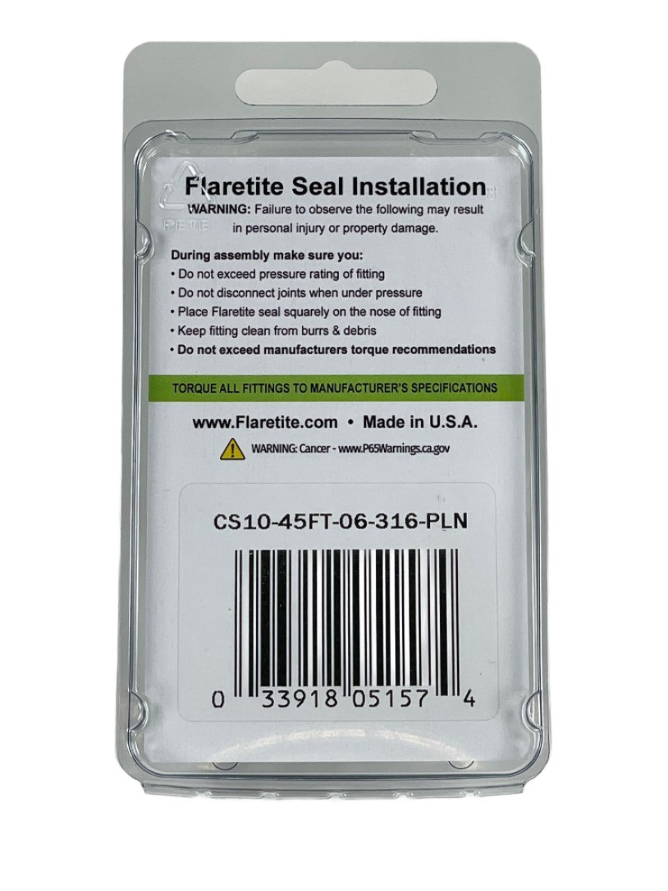 3/8" (-06), Clam Shell of 10 seals, 45° SAE 316 Stainless Steel Plain (Without Loctite®)