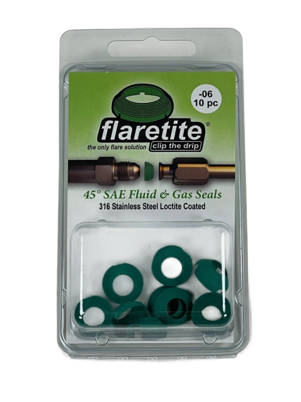 3/8" (-06), Clam Shell of 10 seals, 45° SAE 316 Stainless Steel Loctite® Coated