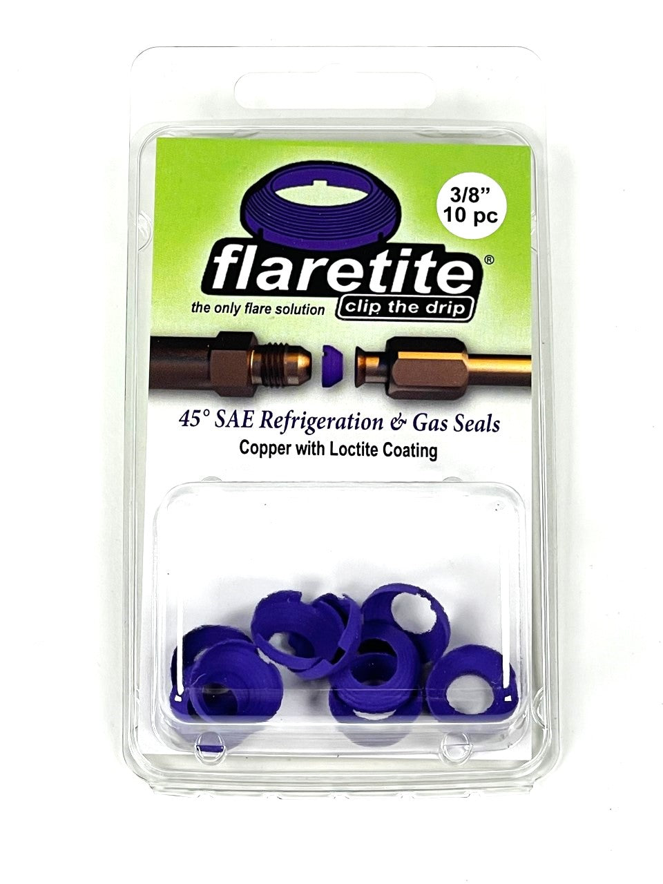 3/8" (-06), Clam Shell of 10 seals, 45° SAE Copper Loctite® Coated