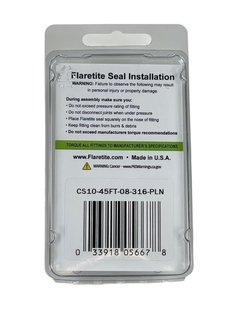 1/2" (-08), Clam Shell of 10 seals, 45° SAE 316 Stainless Steel Plain (Without Loctite®)