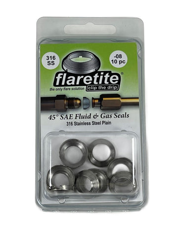 1/2" (-08), Clam Shell of 10 seals, 45° SAE 316 Stainless Steel Plain (Without Loctite®)