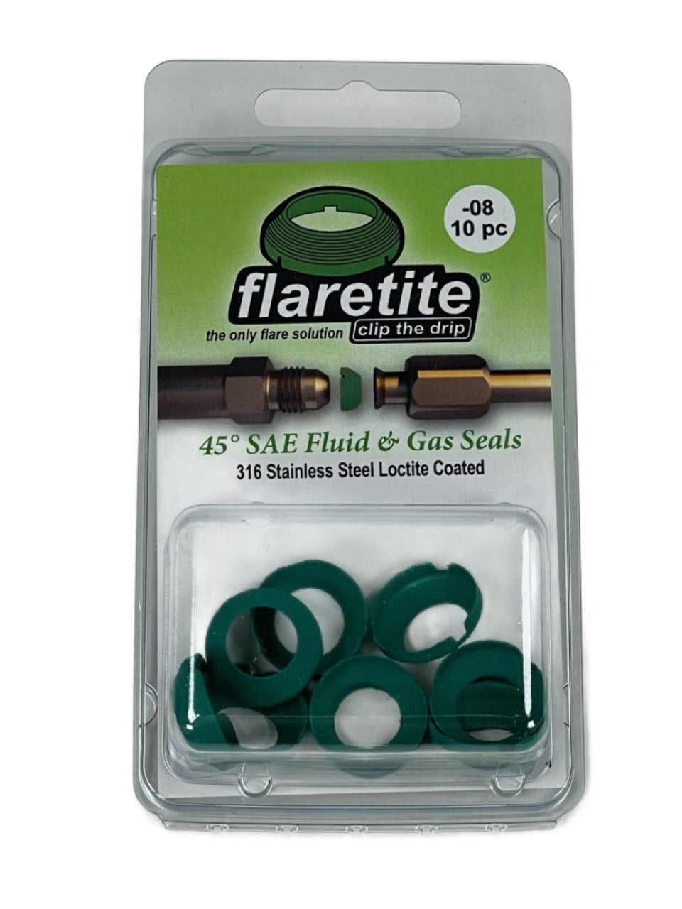 1/2" (-08), Clam Shell of 10 seals, 45° SAE 316 Stainless Steel Loctite® Coated
