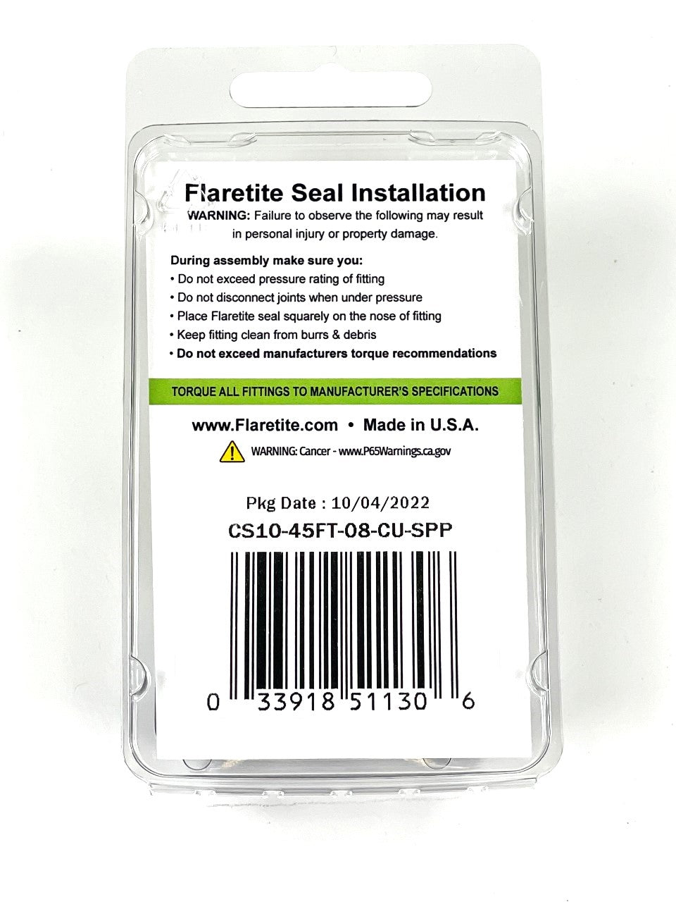 1/2" (-08), Clam Shell of 10 seals, 45° SAE Copper Loctite® Coated