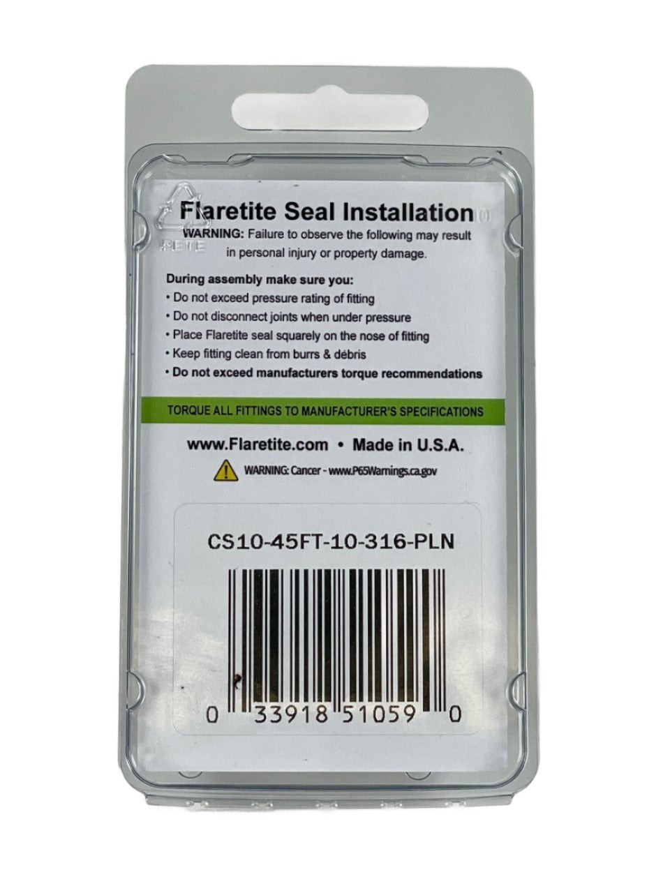 5/8" (-10), Clam Shell of 10 seals, 45° SAE 316 Stainless Steel Plain (Without Loctite®)