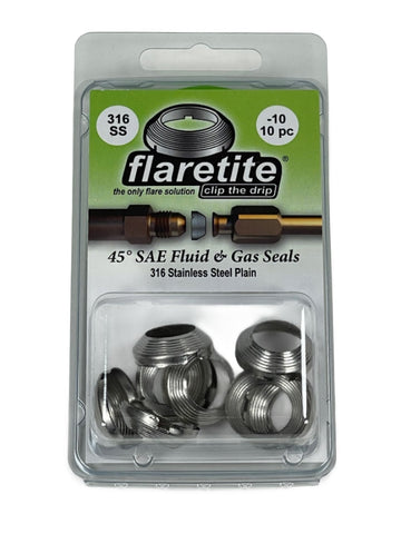 5/8" (-10), Clam Shell of 10 seals, 45° SAE 316 Stainless Steel Plain (Without Loctite®)