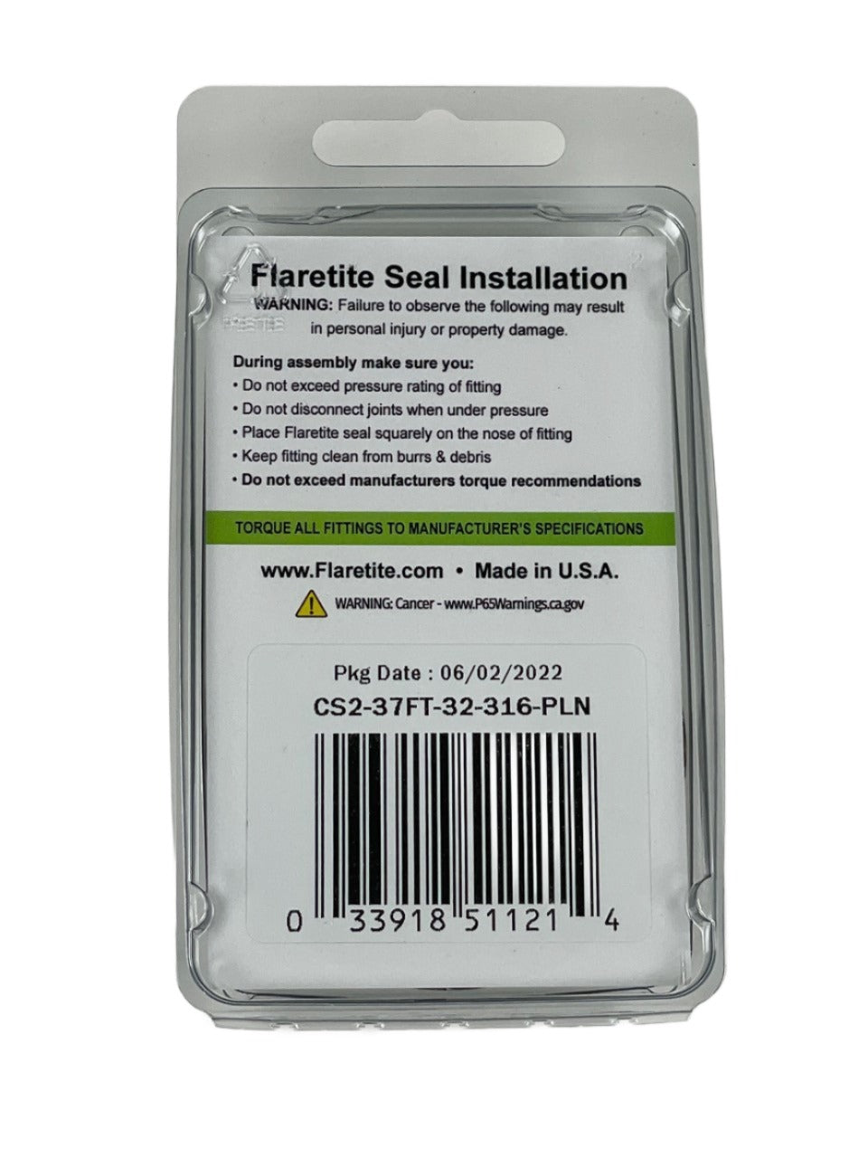 2" (-32), Clam Shell of 2 seals, 37° JIC 316 Stainless Steel Plain (Without Loctite®)