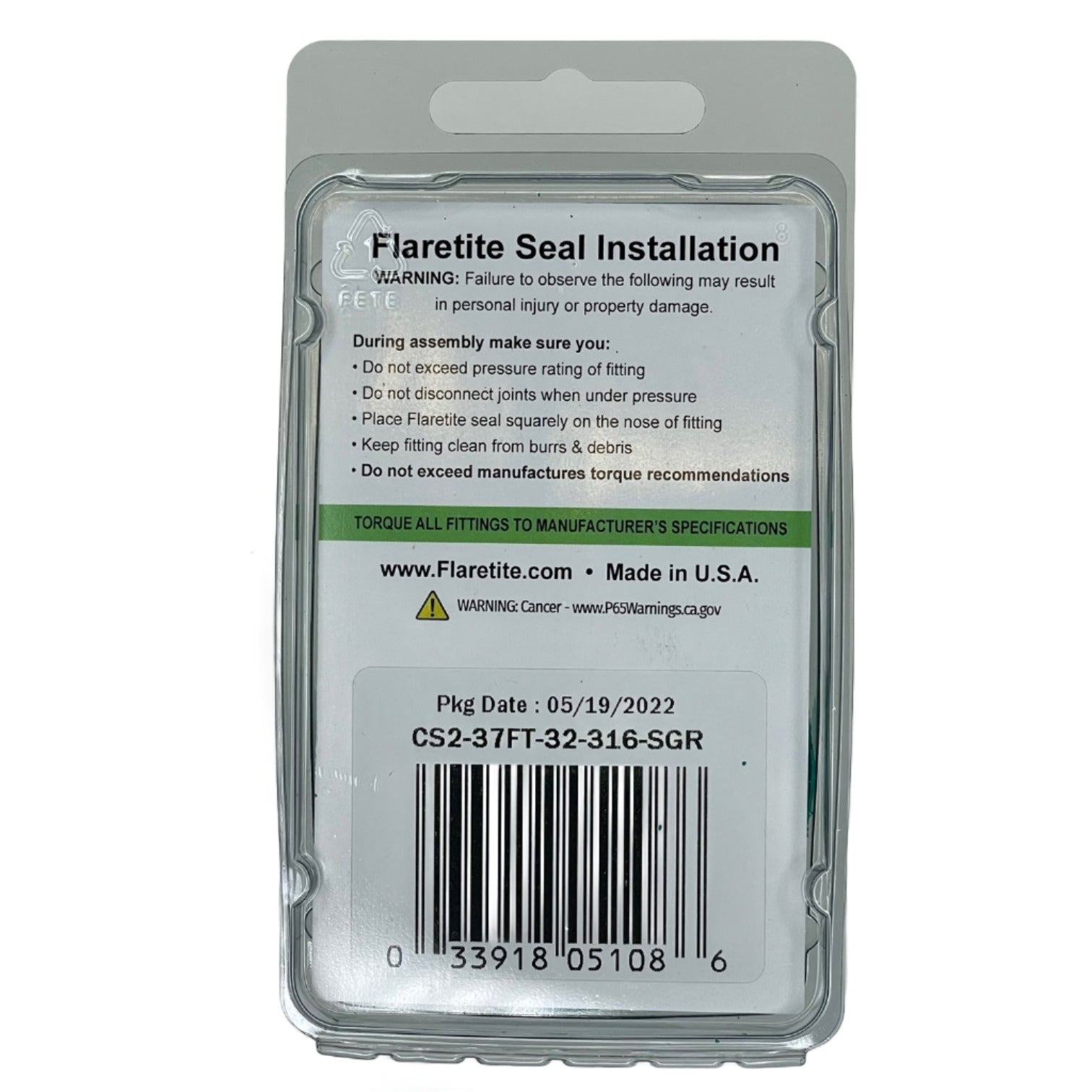 2" (-32) Clam Shell of 2 seals, 37° JIC 316 Stainless Steel Loctite® Coated