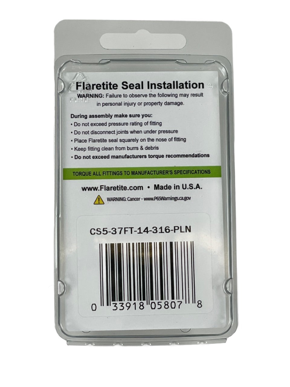 7/8" (-14), Clam Shell of 5 seals, 37° JIC 316 Stainless Steel Plain (Without Loctite®)