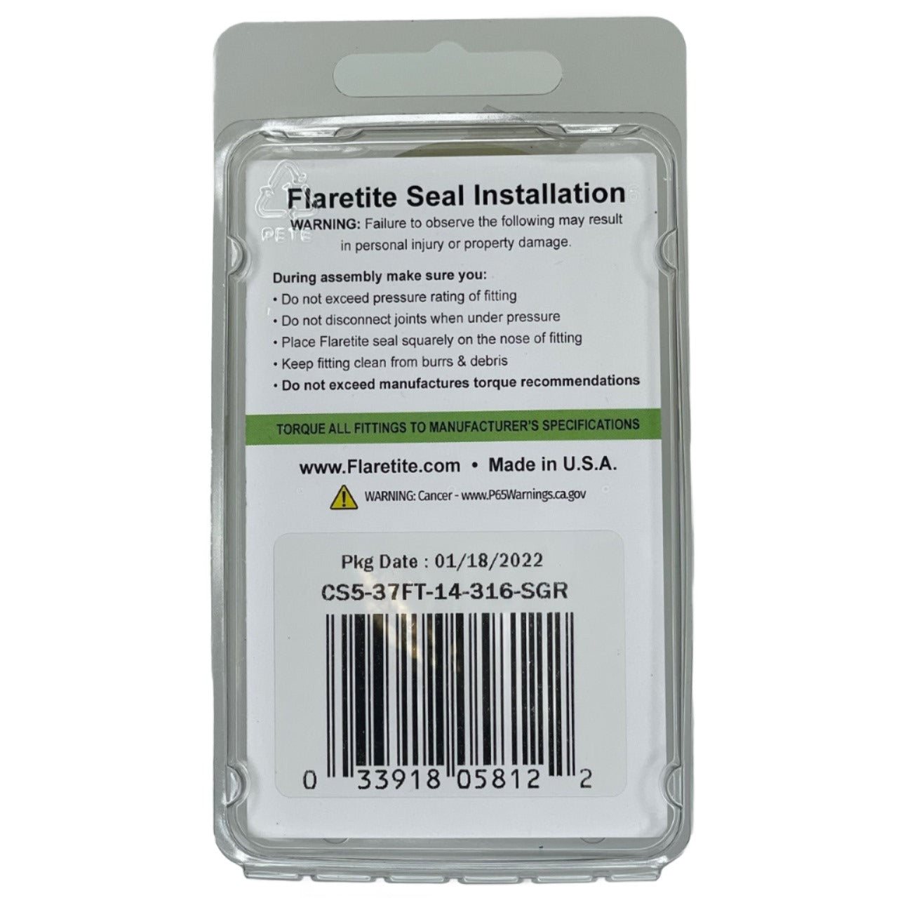 7/8" (-14) Clam Shell of 5 seals, 37° JIC 316 Stainless Steel Loctite® Coated