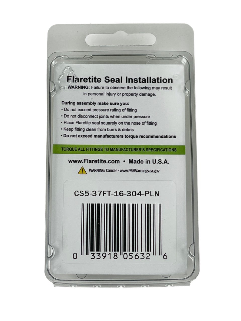 1" (-16), Clam Shell of 5 seals, 37° JIC 304 Stainless Steel Plain (Without Loctite®)