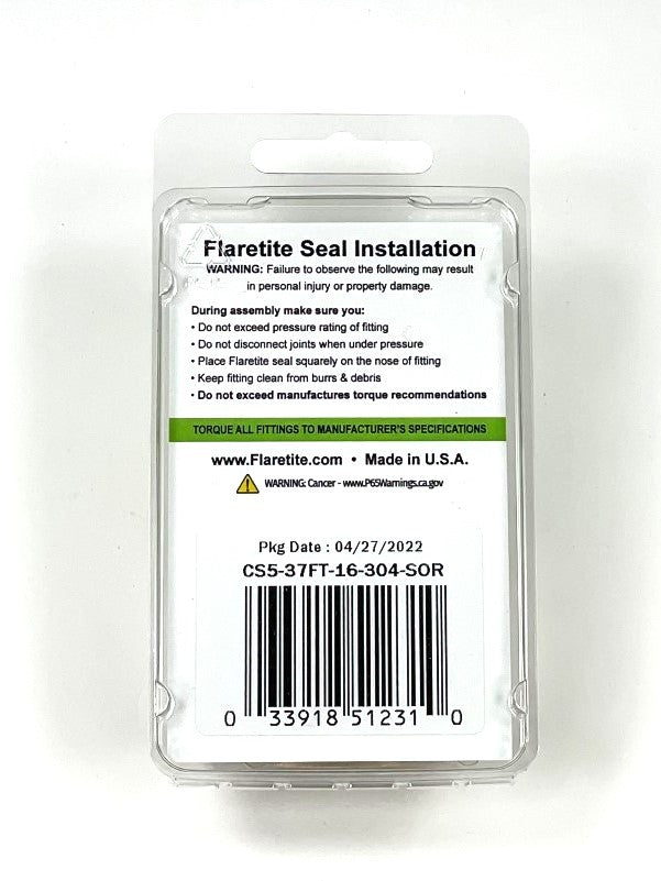 1" (-16) Clam Shell of 5 seals, 37° JIC 304 Stainless Steel Loctite® Coated