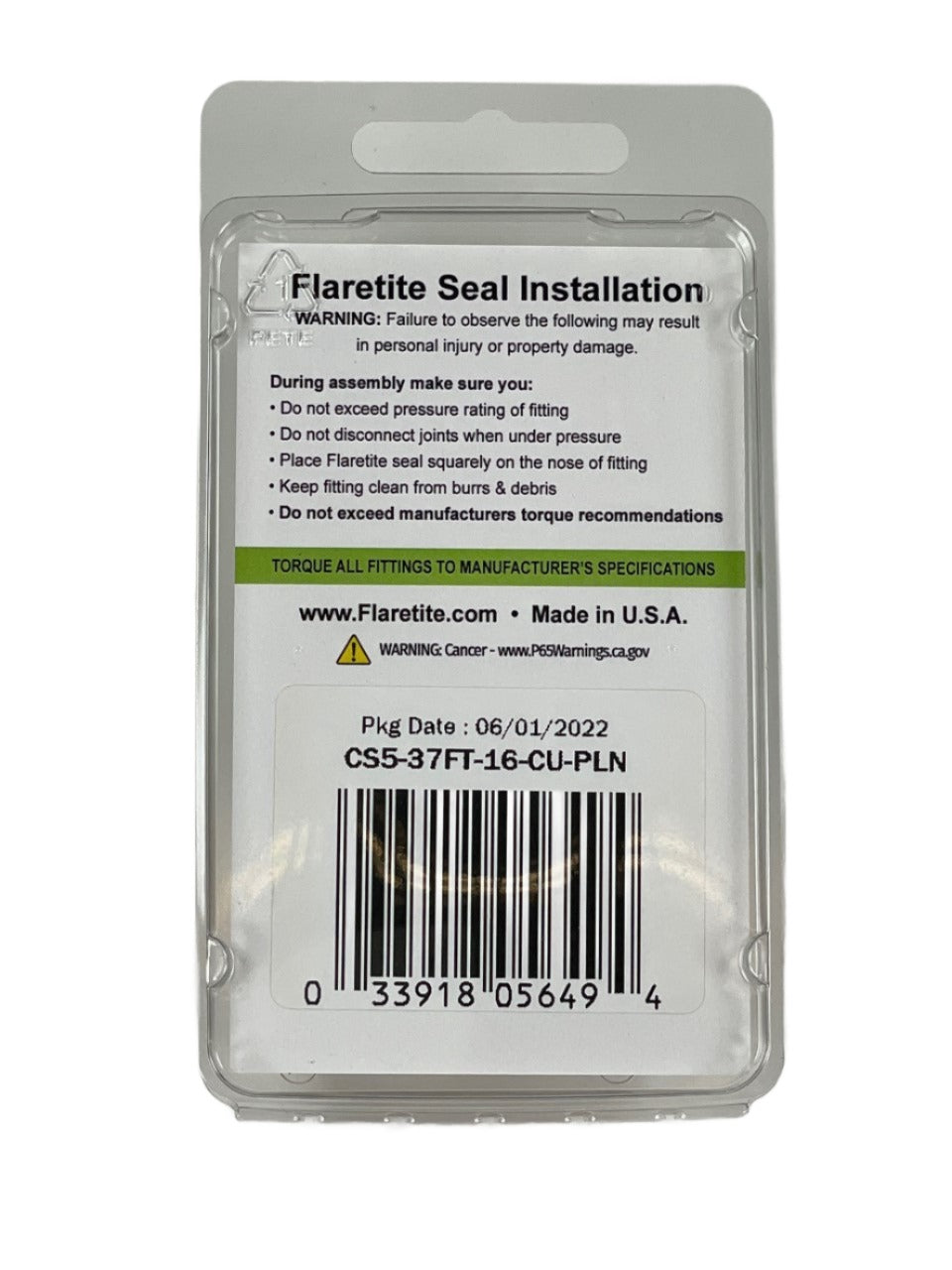 1" (-16), Clam Shell of 5 seals, 37° JIC Copper Plain (Without Loctite®)