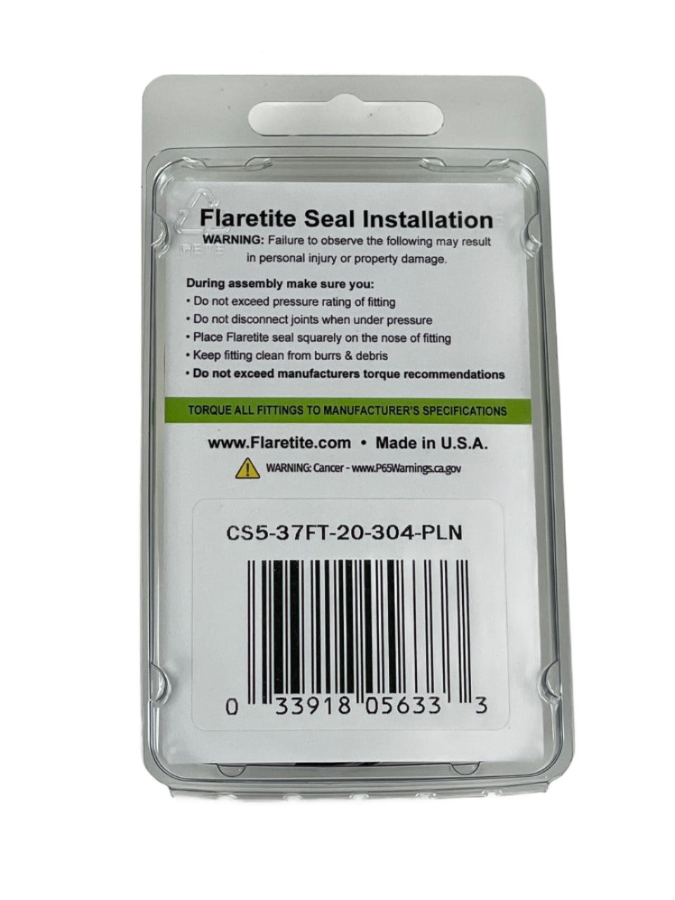 1-1/4" (-20), Clam Shell of 5 seals, 37° JIC 304 Stainless Steel Plain (Without Loctite®)